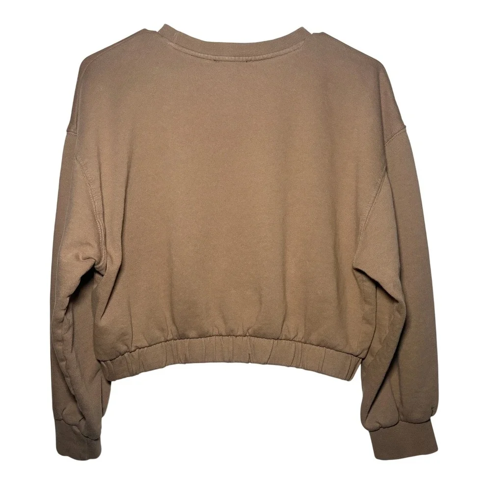 ZARA Brown Cropped Crewneck Sweatshirt Womens Size L - Picture 5 of 6